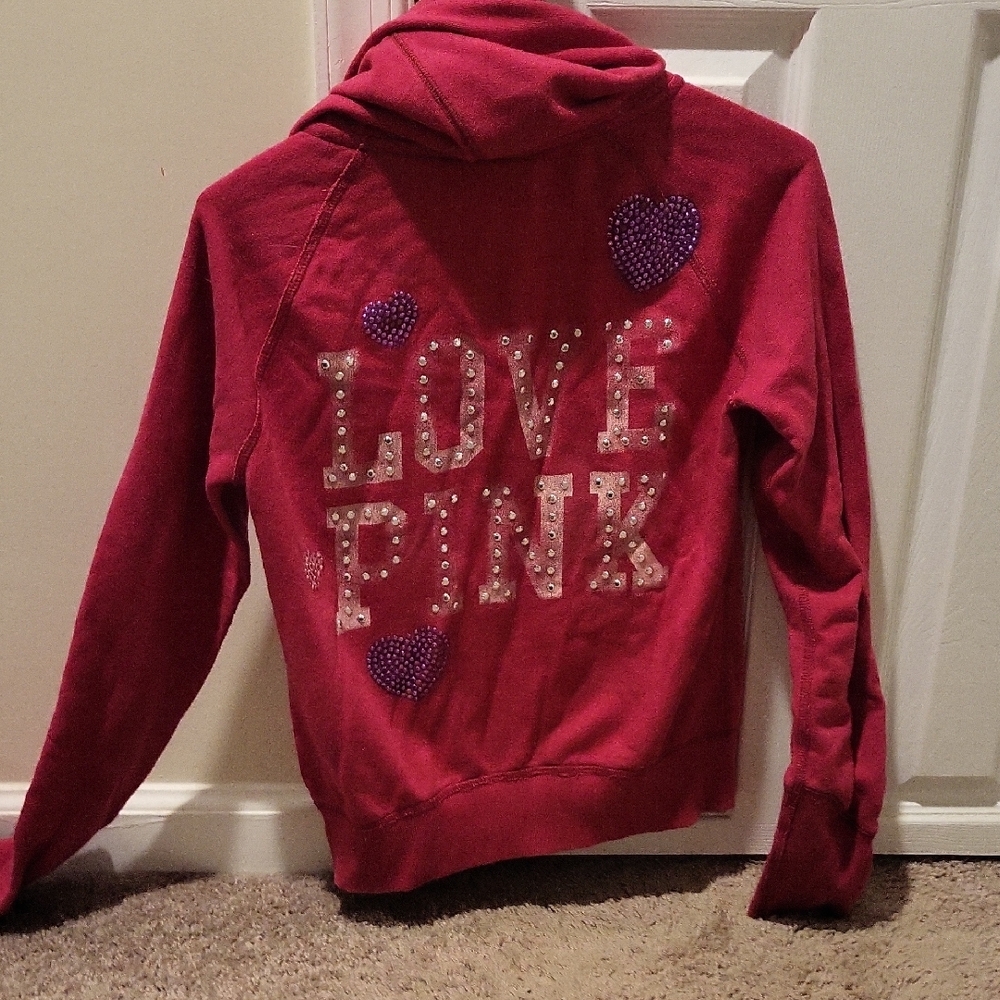 Victoria's Secret Pink Red Zip-Up Hoodie - Picture 3 of 4